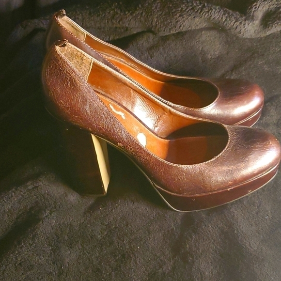 Aldo BROWN LEATHER PLATFORM PUMPS - Picture 2 of 5